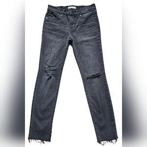 Madwell Black Distressed Jeans " 9" Mid-Rise Skinny" with raw hem, size 26P